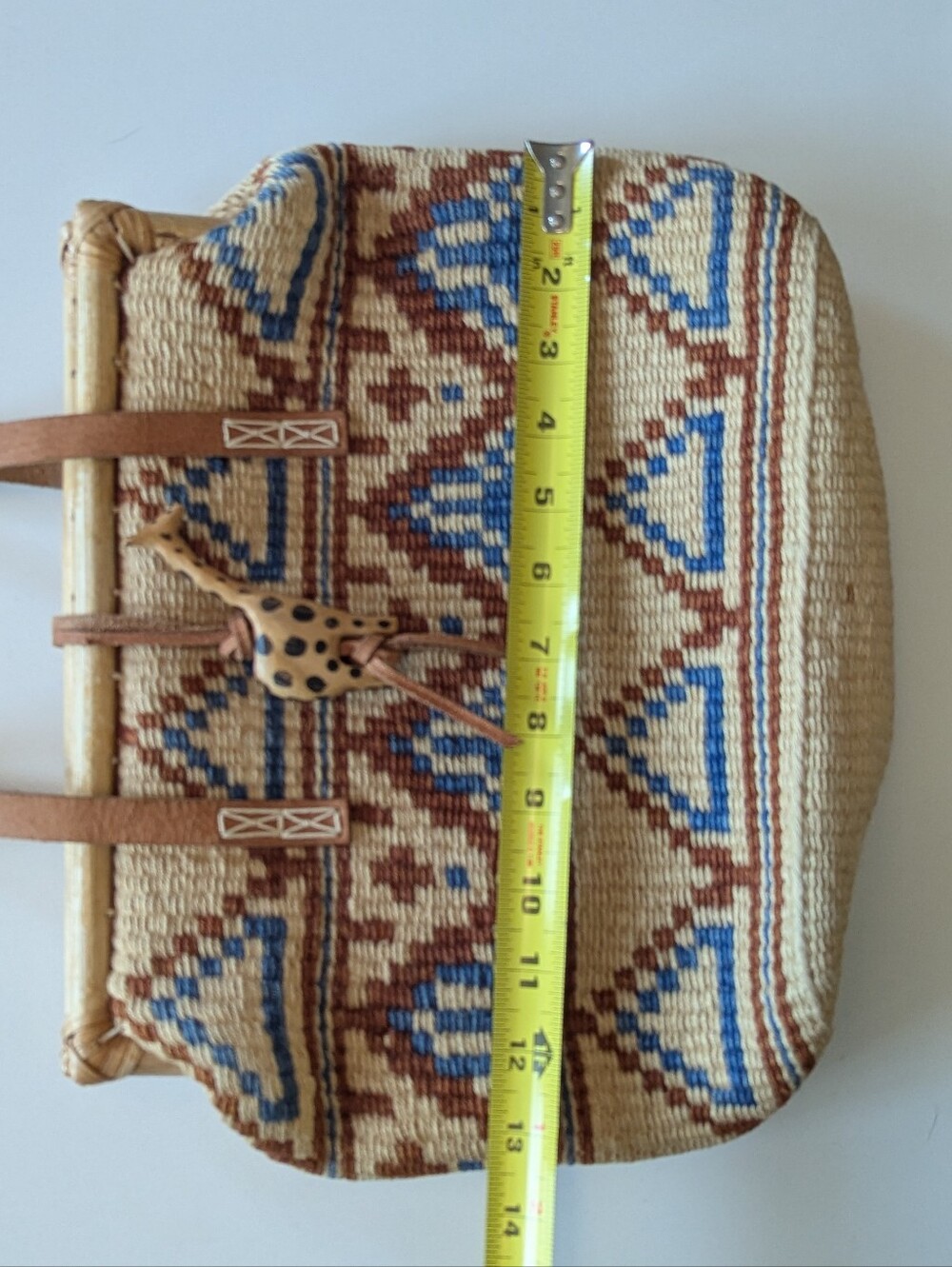 Vintage Sisal Market Jute Tote Bag Large Ethnic Boho Brown Blue - Picture 7 of 11